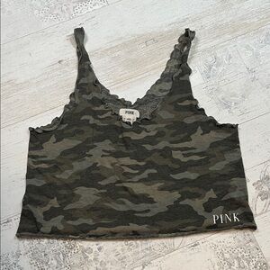 PINK Victoria's Secret Green Camouflage Sleepwear Tank Top Large